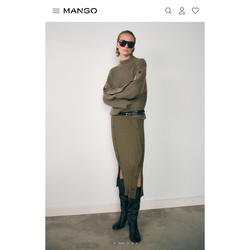 MNG Buttons Detail Knit Sweater Olive Green Khaki SIZE L - Picture 2 of 16